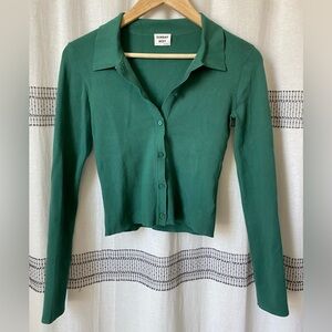 Aritzia Sunday Best Cece sweater, collared button up top in green